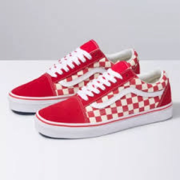 Vans PRIMARY CHECK OLD SKOOL SHOE in Red and White Size Men 6/Women 7.5 - Picture 2 of 5